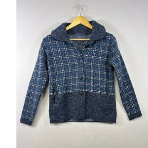 Newcastle Cardigan Sweater Womens Medium Blue Plaid Button Front Shawl